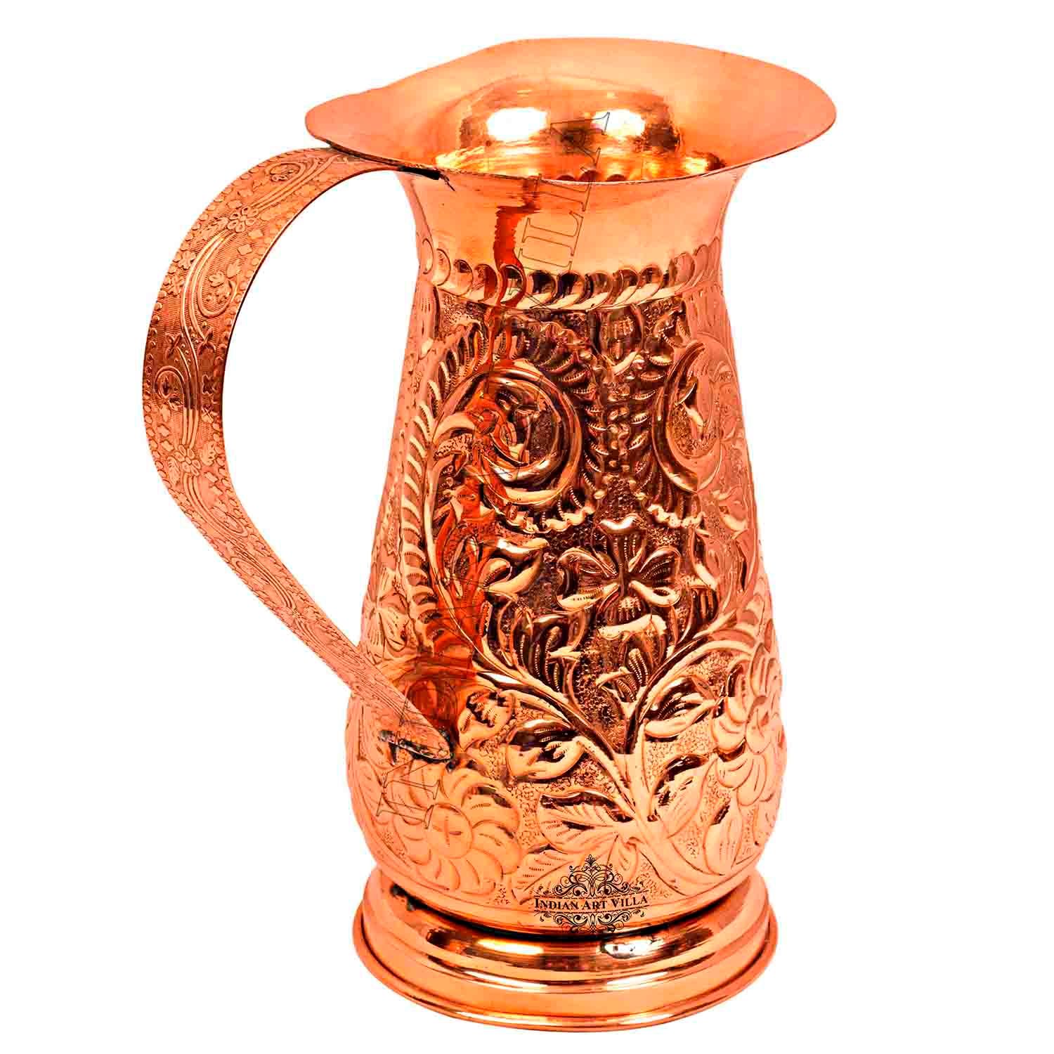 Pure copper jug, royal designer, storage drinking water pitcher, 1300 ML
